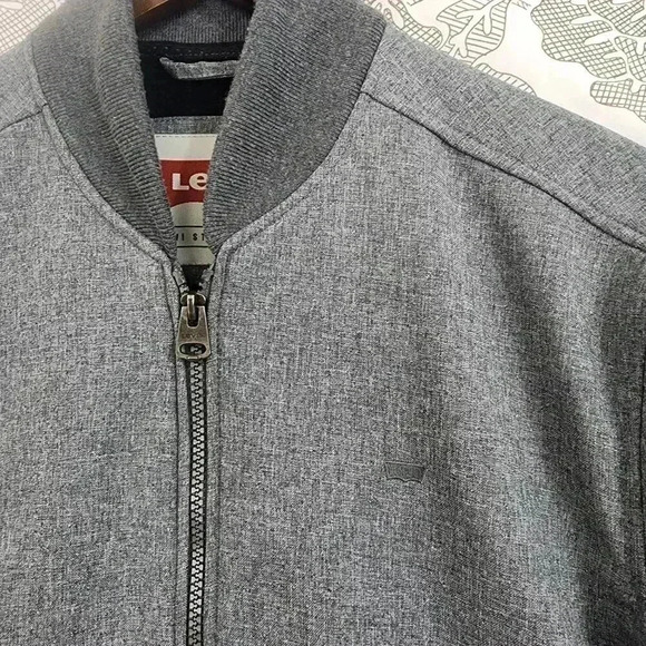 Levis Mens Grey Bomber Jacket Medium Polyester Casual Outerwear Full zip Mock - Picture 4 of 10
